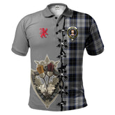 Menzies Black Dress Tartan Polo Shirt - Lion Rampant And Celtic Thistle Style