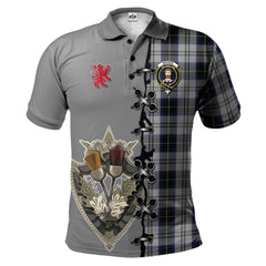 Menzies Black Dress Tartan Polo Shirt - Lion Rampant And Celtic Thistle Style