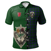 Robertson Hunting Tartan Polo Shirt - Lion Rampant And Celtic Thistle Style