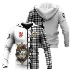 Scott Black White Tartan Hoodie - Lion Rampant And Celtic Thistle Style