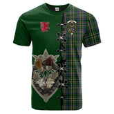 Scott Green Tartan T-shirt - Lion Rampant And Celtic Thistle Style