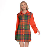 Stewart Of Appin Ancient Tartan Women's Lapel Shirt Dress With Long Sleeve