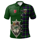 Sutherland Modern Tartan Polo Shirt - Lion Rampant And Celtic Thistle Style