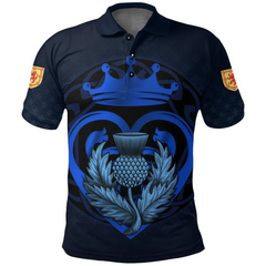 Scots Print Polo Shirt - Blue Luckenbooth Thistle And Lion Style Polo Shirt