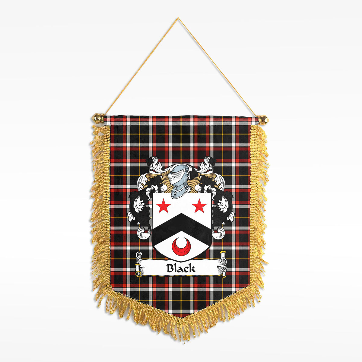 Black Tartan Coat of Arms Wall Hanging Banner