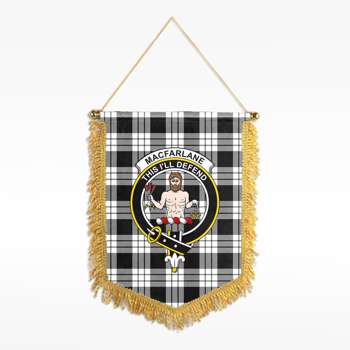 MacFarlane Black - White Tartan Crest Wall Hanging Banner