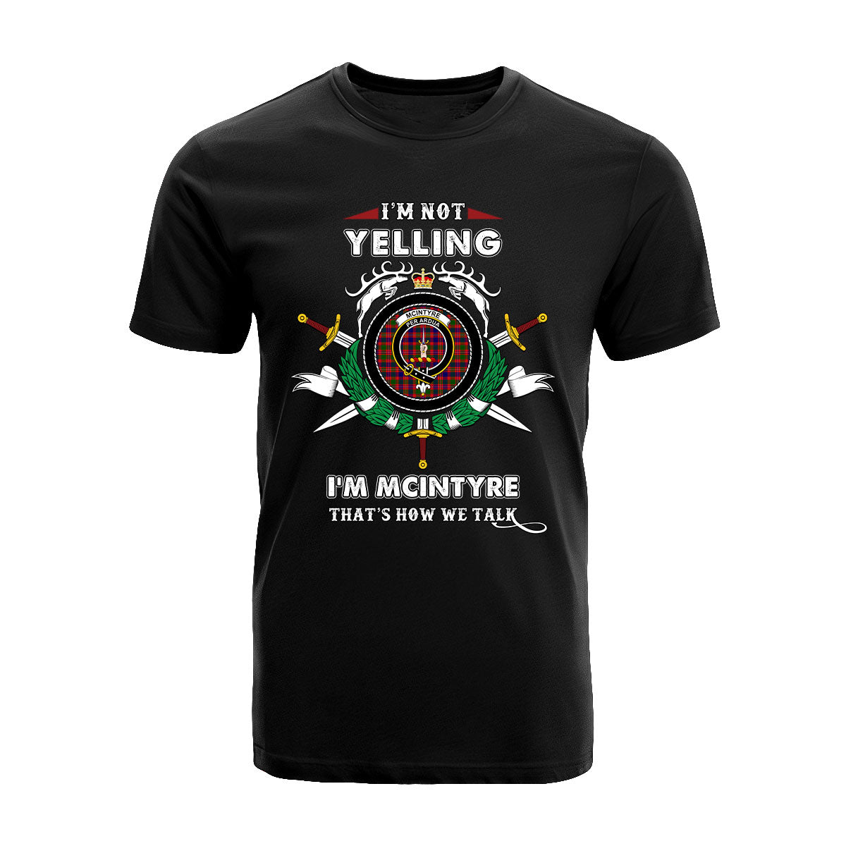 McIntyre Modern Tartan Crest T-shirt - I'm not yelling style