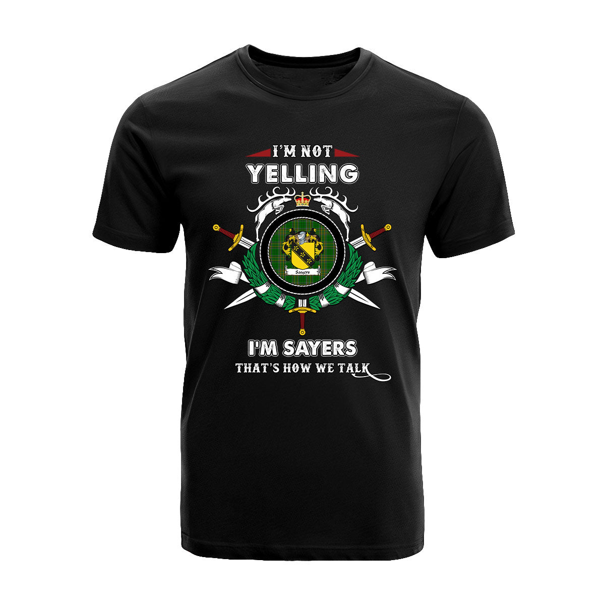 Sayers Tartan Crest T-shirt - I'm not yelling style