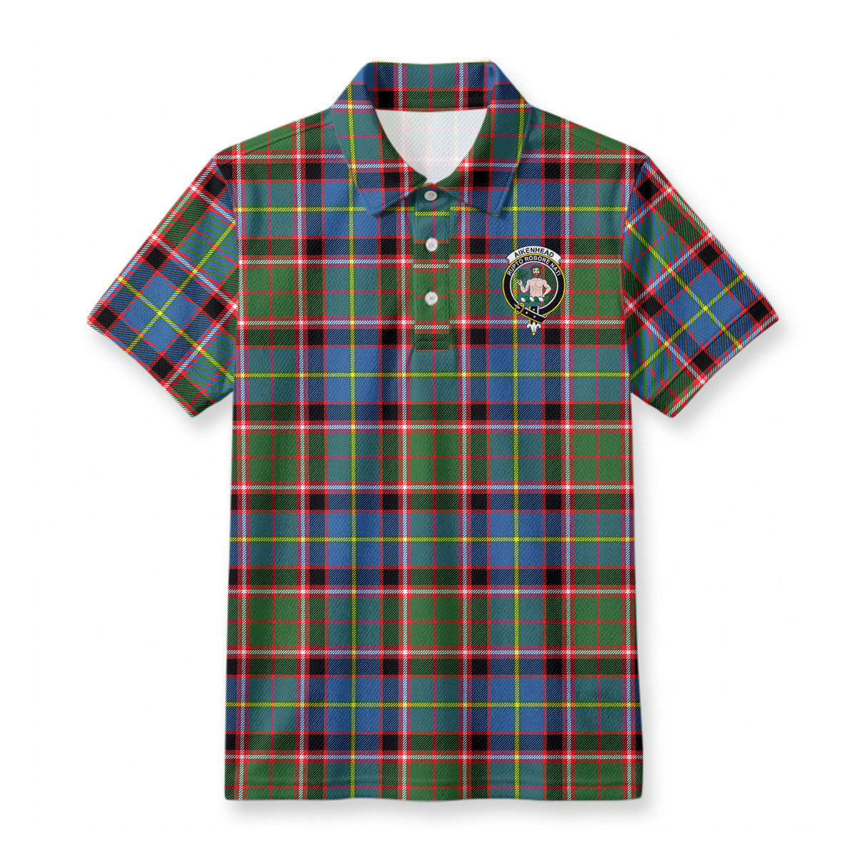 Aikenhead Tartan Crest Birdseye Mesh Polo Shirt