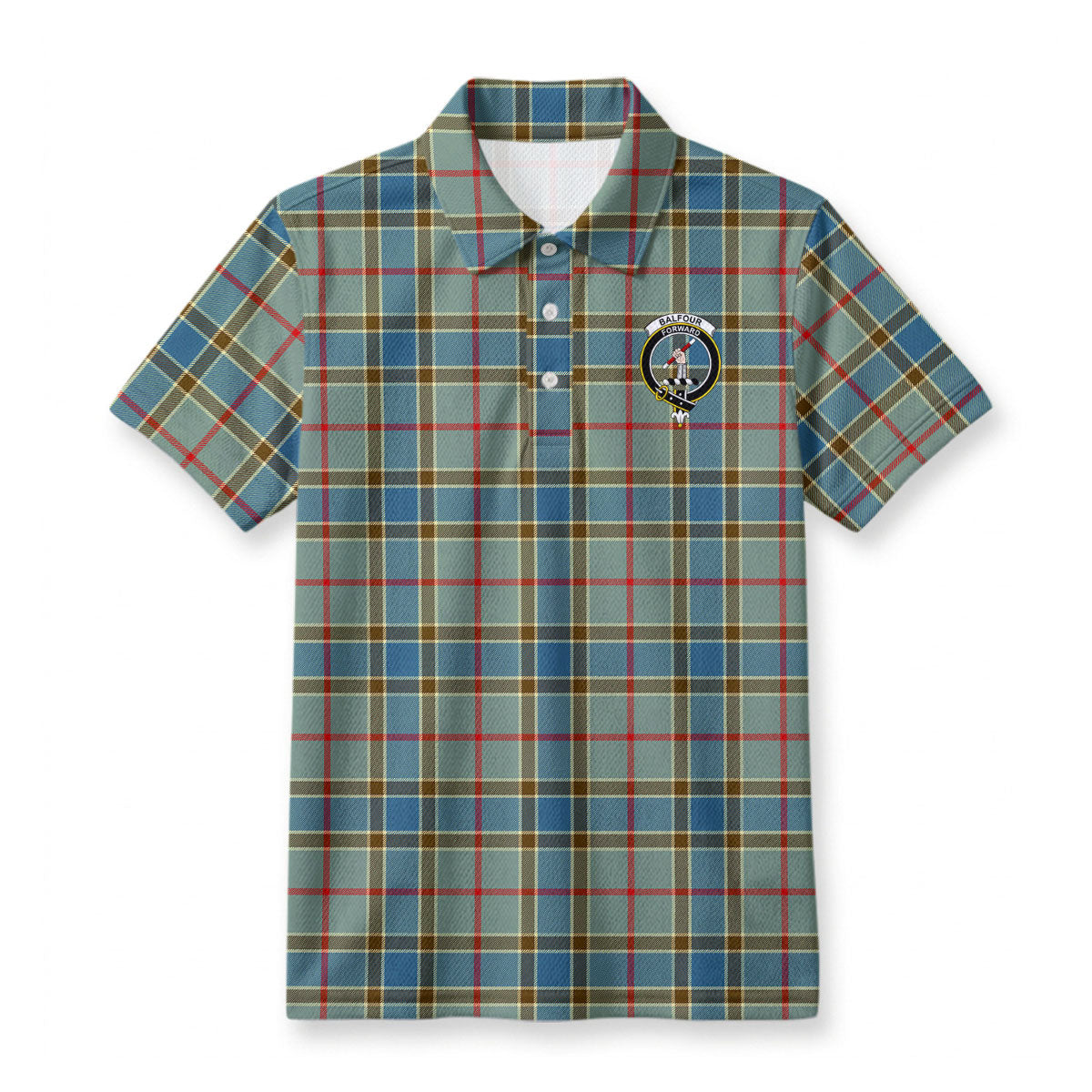 Balfour Blue Tartan Crest Birdseye Mesh Polo Shirt