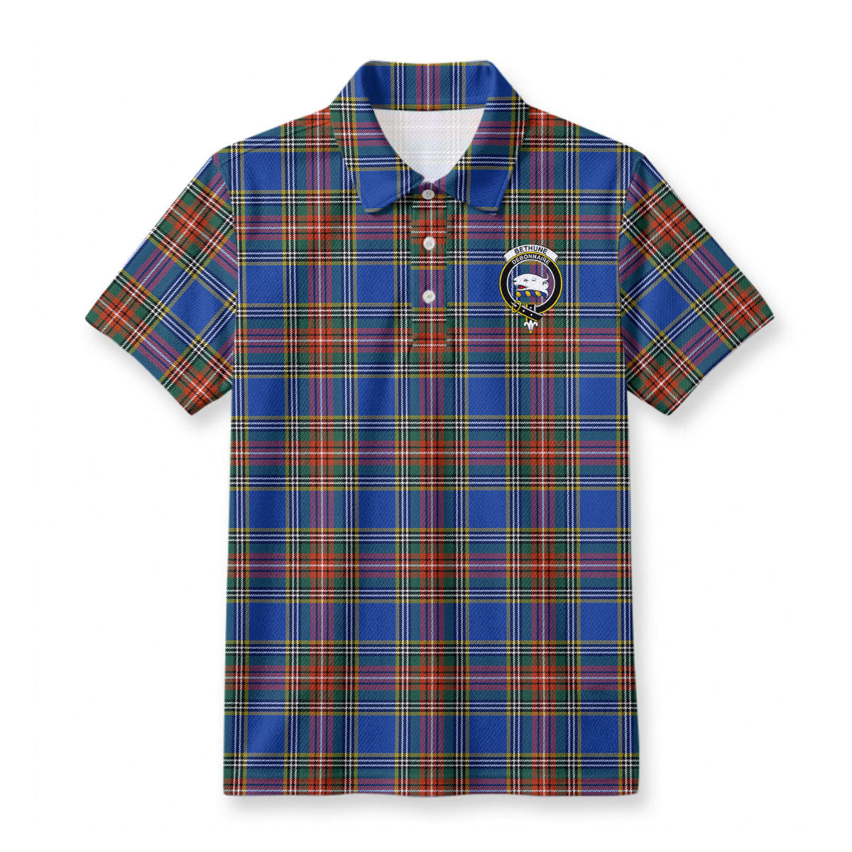 Bethune Ancient Tartan Crest Birdseye Mesh Polo Shirt
