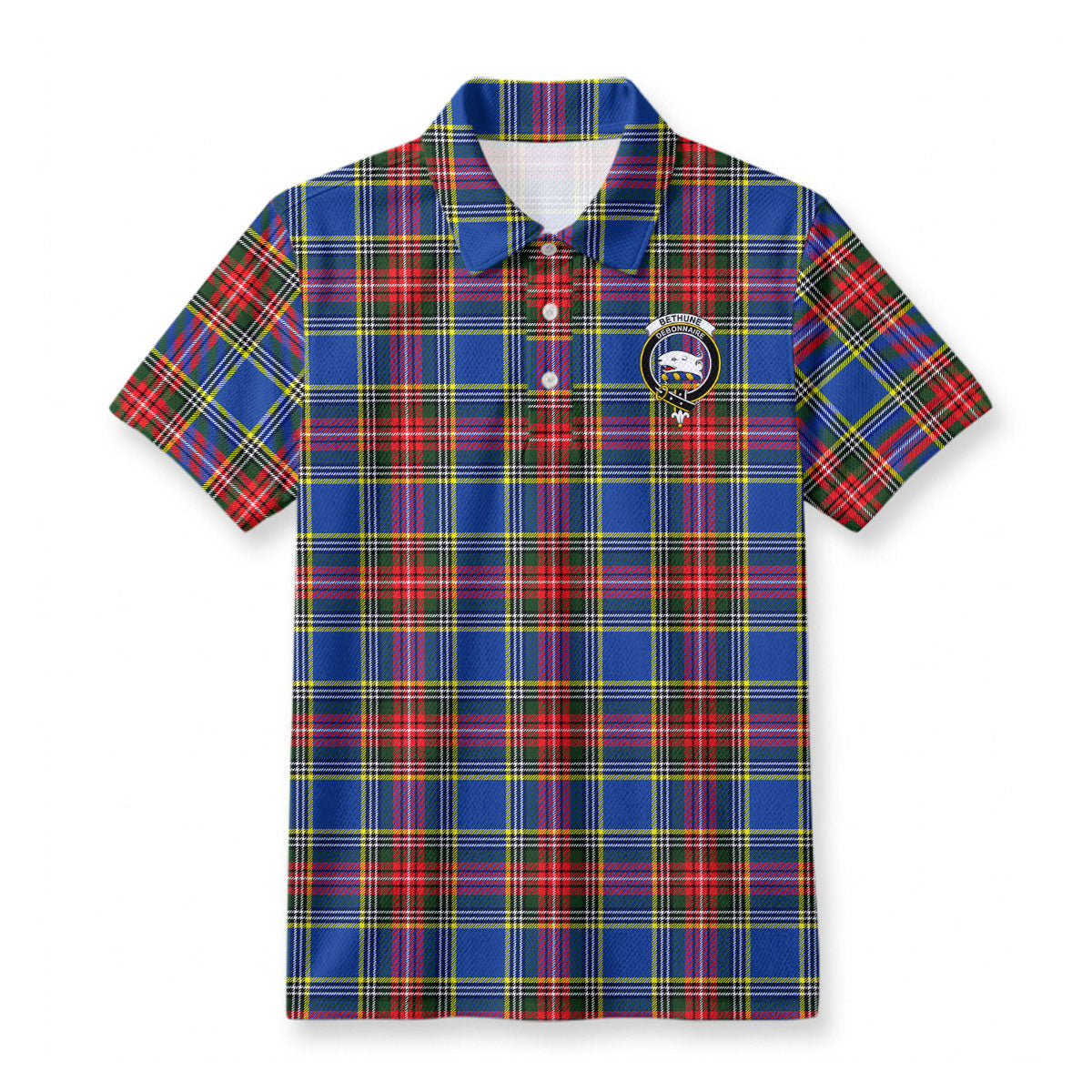 Bethune Modern Tartan Crest Birdseye Mesh Polo Shirt