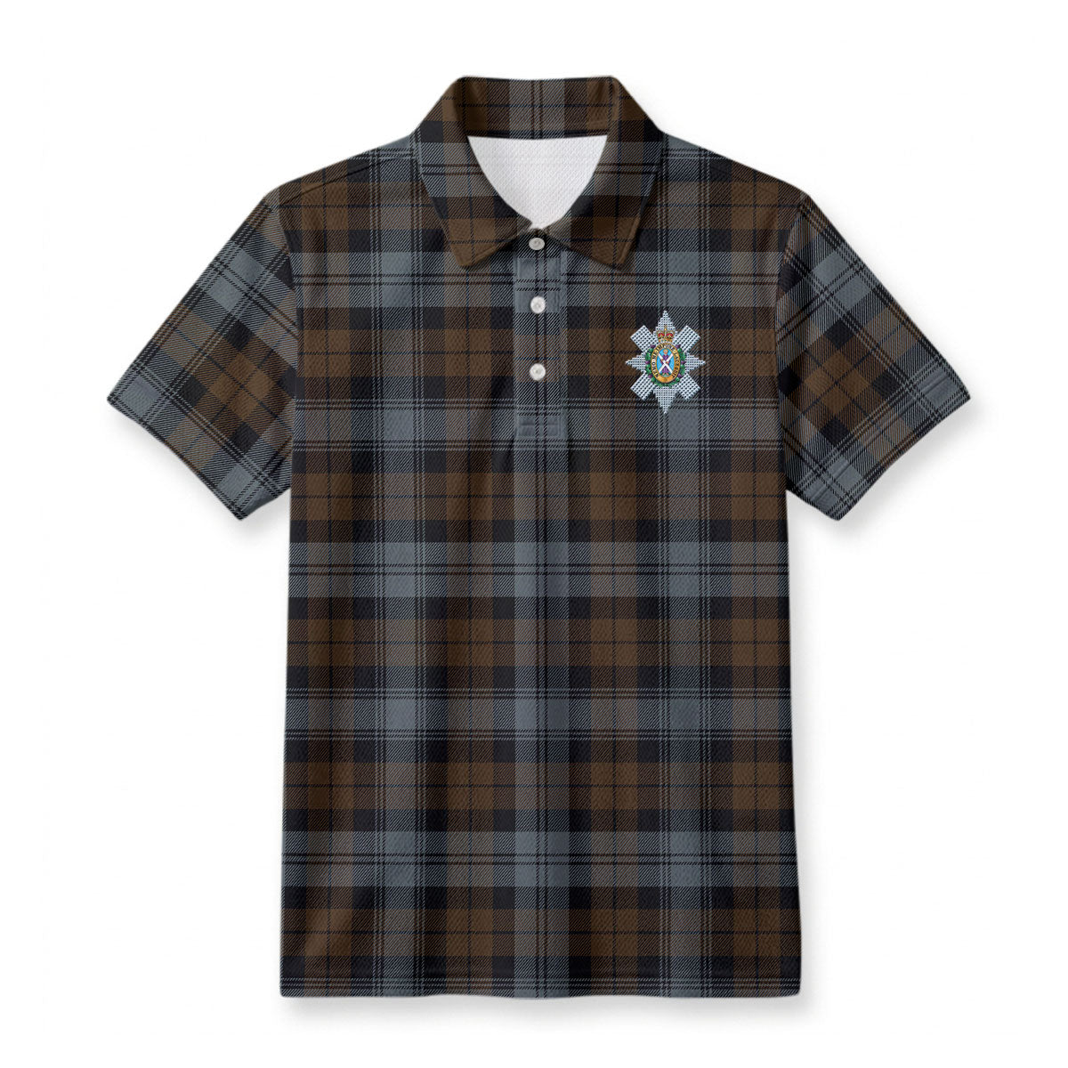 Black Watch Weathered Tartan Crest Birdseye Mesh Polo Shirt
