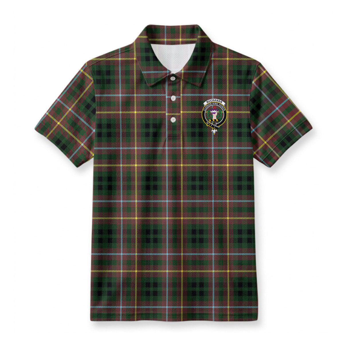 Buchanan Hunting Tartan Crest Birdseye Mesh Polo Shirt