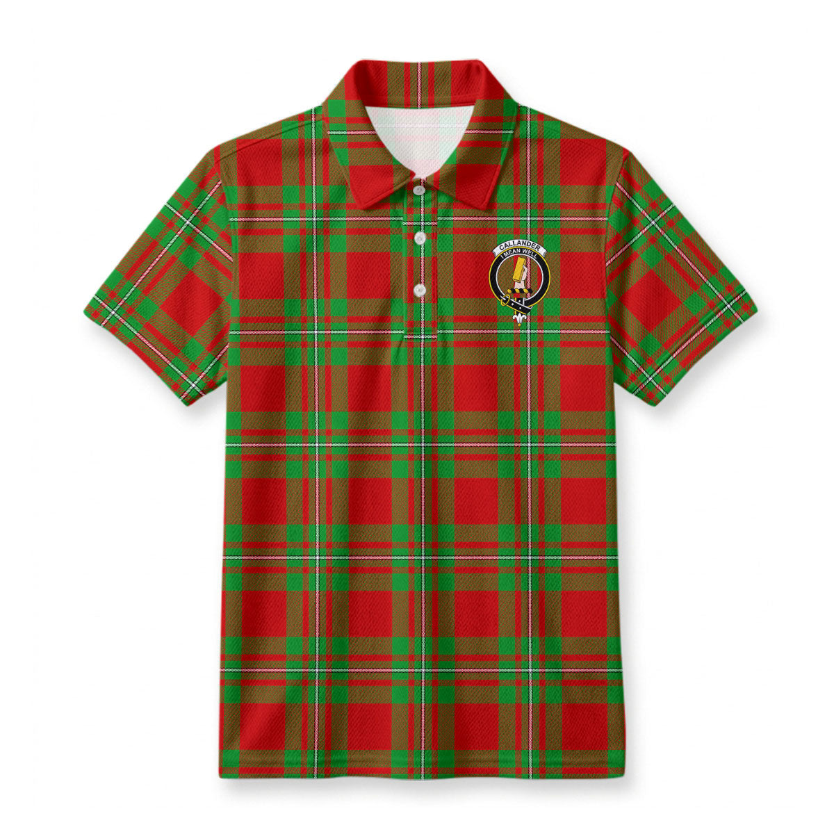 Callander Tartan Crest Birdseye Mesh Polo Shirt