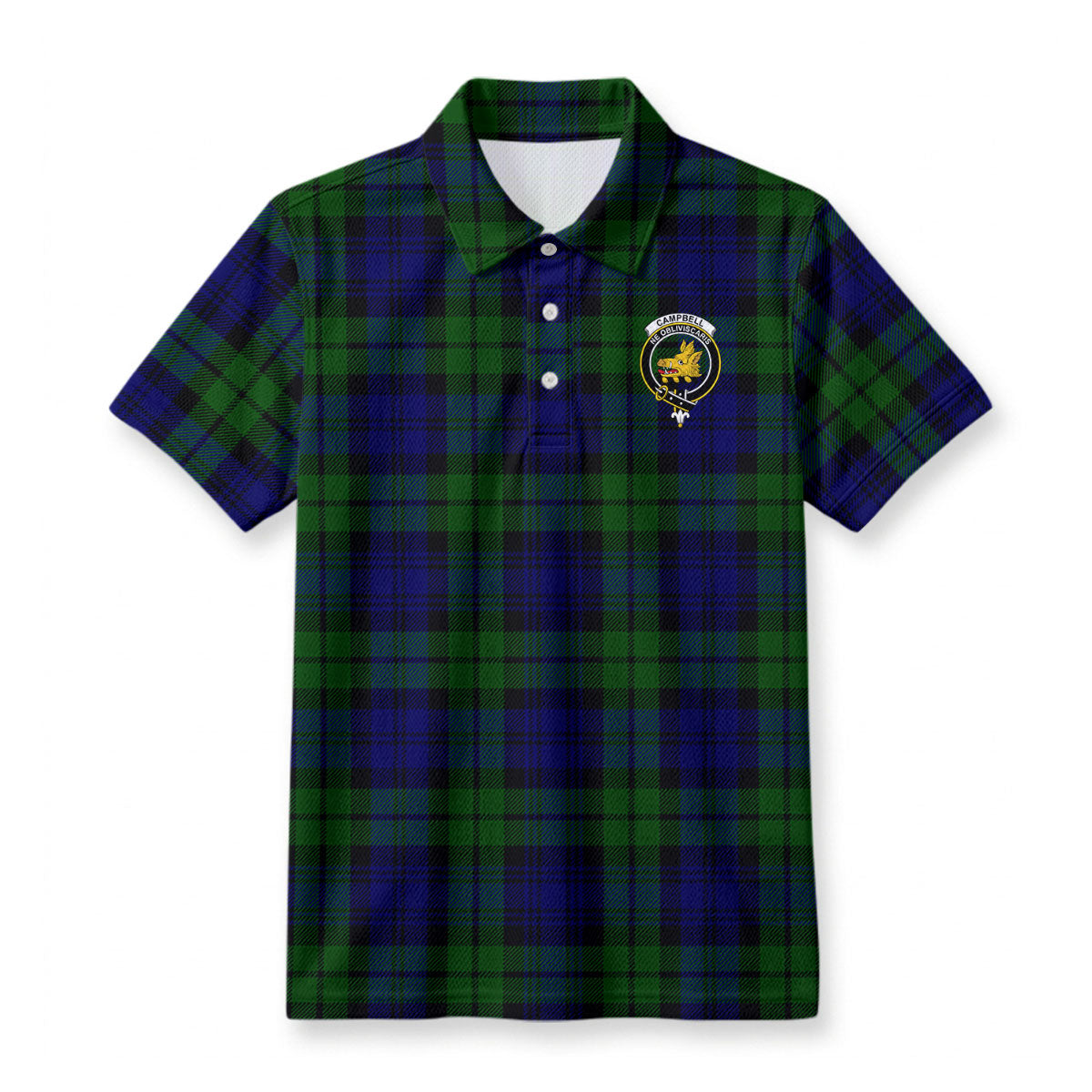 Campbell Modern Tartan Crest Birdseye Mesh Polo Shirt