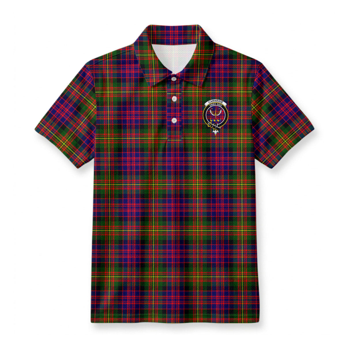 Carnegie Modern Tartan Crest Birdseye Mesh Polo Shirt