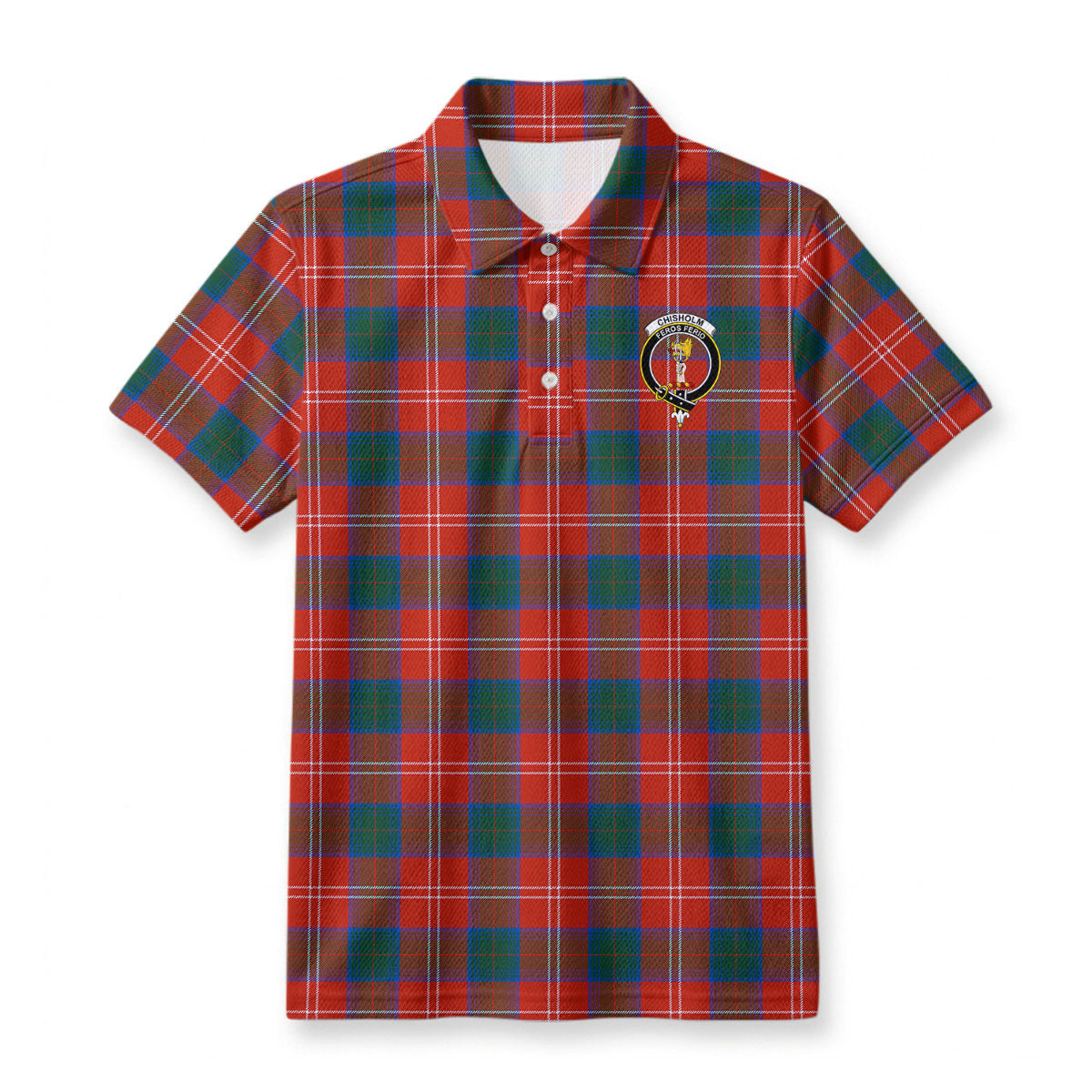 Chisholm Ancient Tartan Crest Birdseye Mesh Polo Shirt