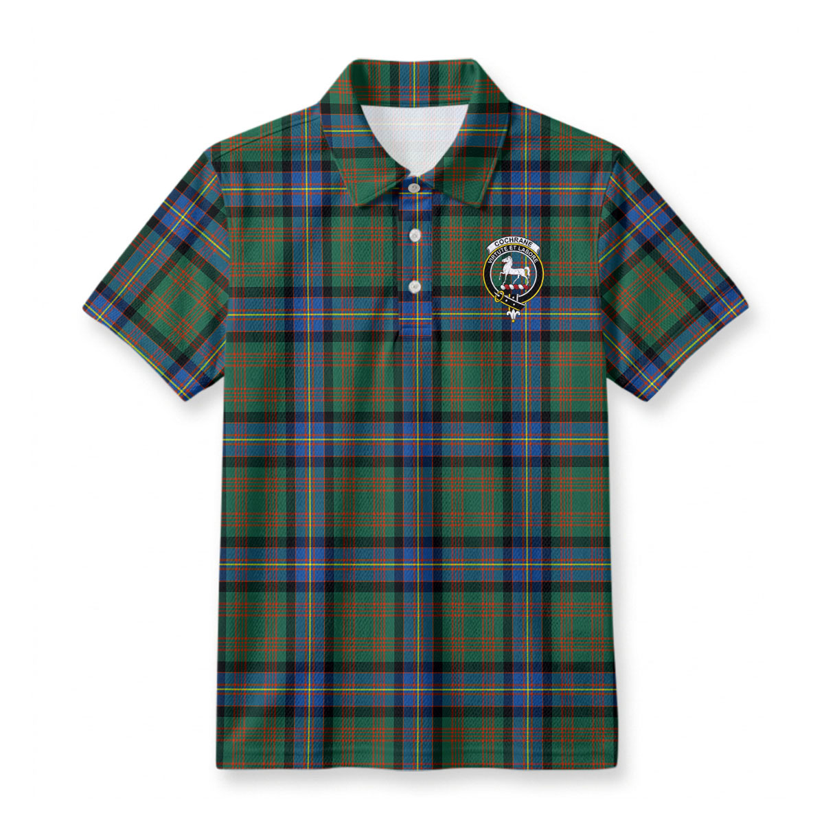 Cochrane Ancient Tartan Crest Birdseye Mesh Polo Shirt
