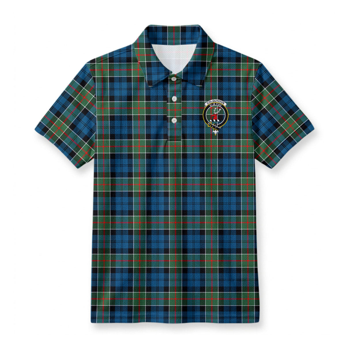 Colquhoun Ancient Tartan Crest Birdseye Mesh Polo Shirt