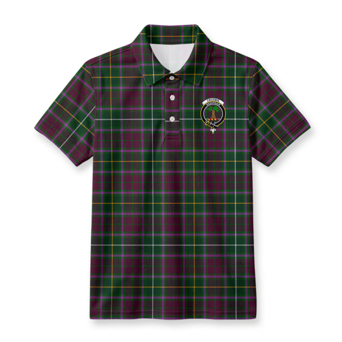 Crosbie Tartan Crest Birdseye Mesh Polo Shirt