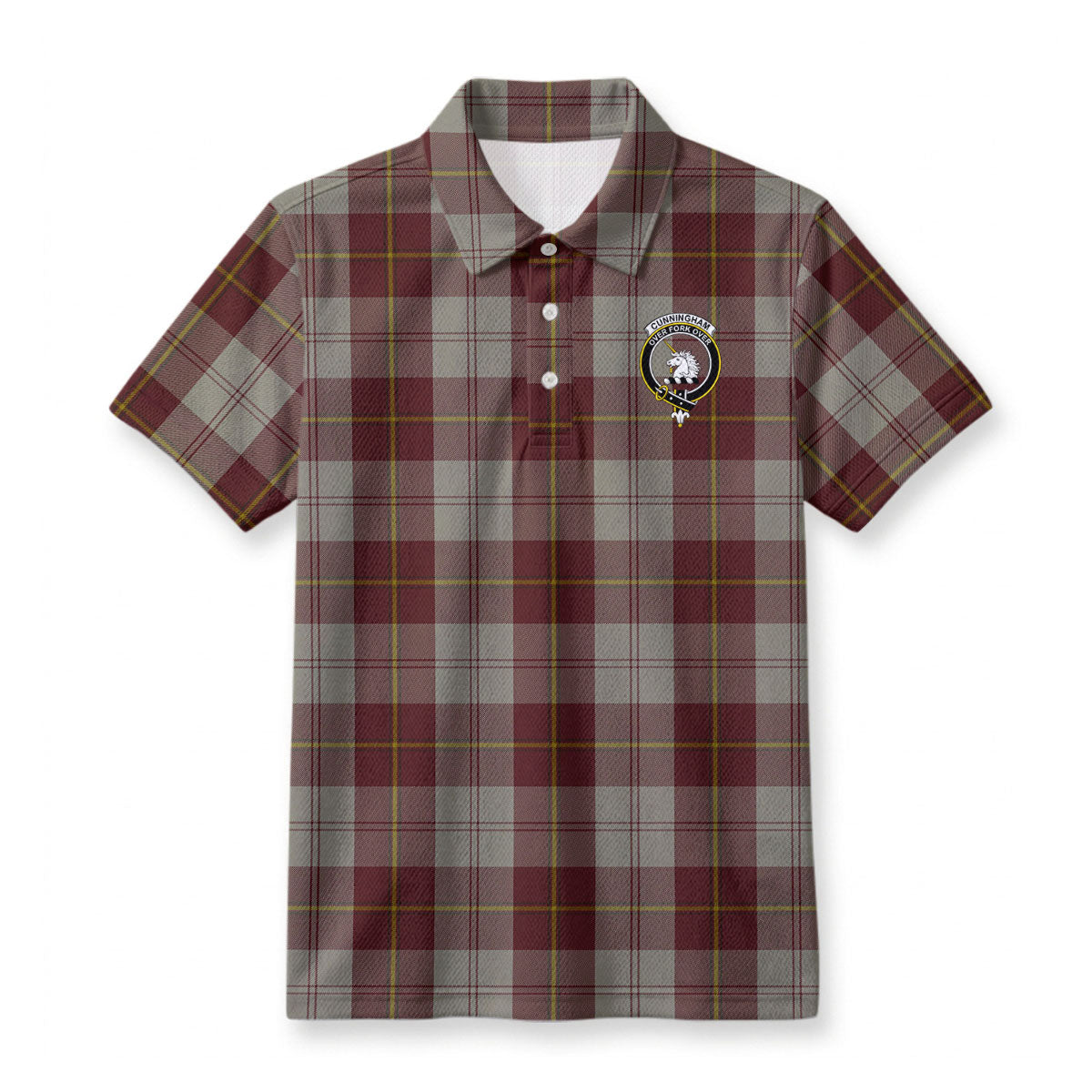 Cunningham Burgundy Dancers Tartan Crest Birdseye Mesh Polo Shirt
