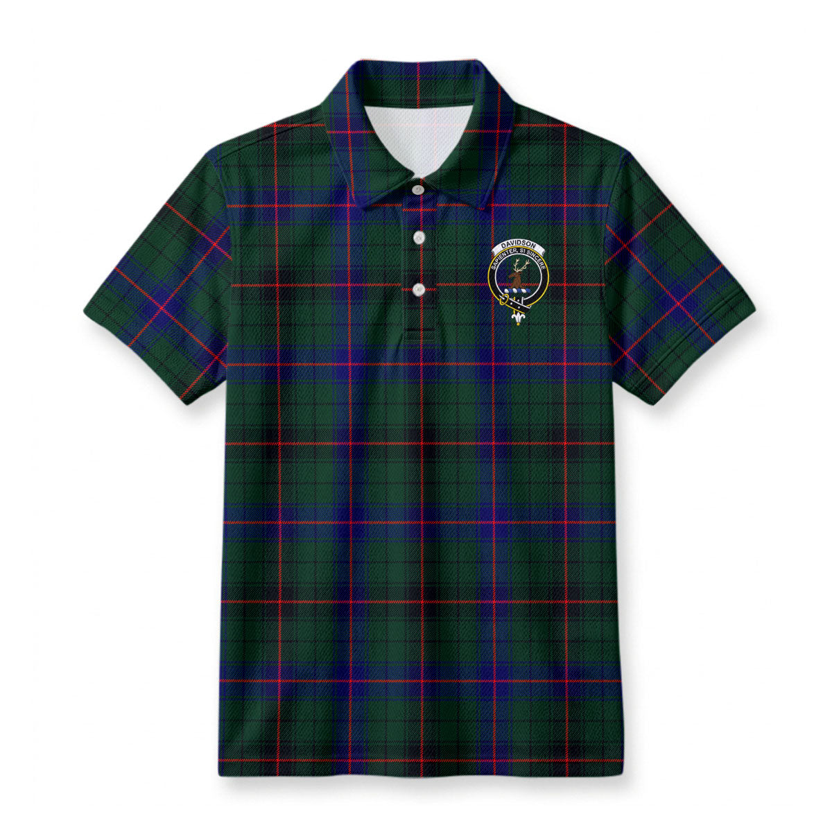 Davidson Modern Tartan Crest Birdseye Mesh Polo Shirt