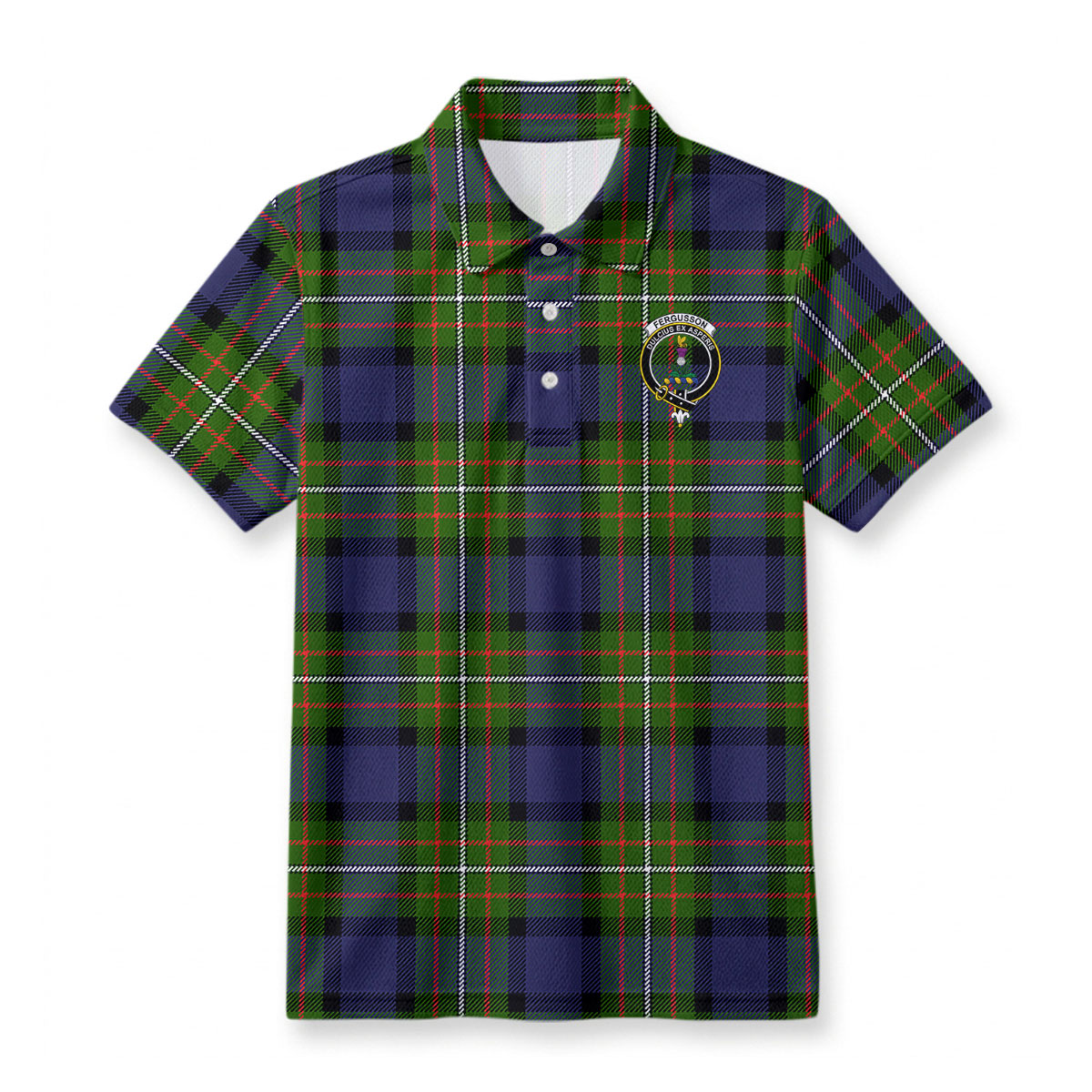 Fergusson Modern Tartan Crest Birdseye Mesh Polo Shirt