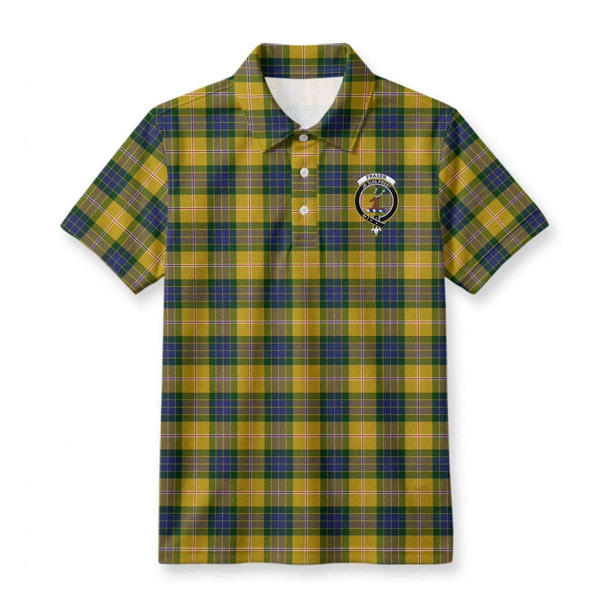 Fraser (of Lovat) Yellow Tartan Crest Birdseye Mesh Polo Shirt