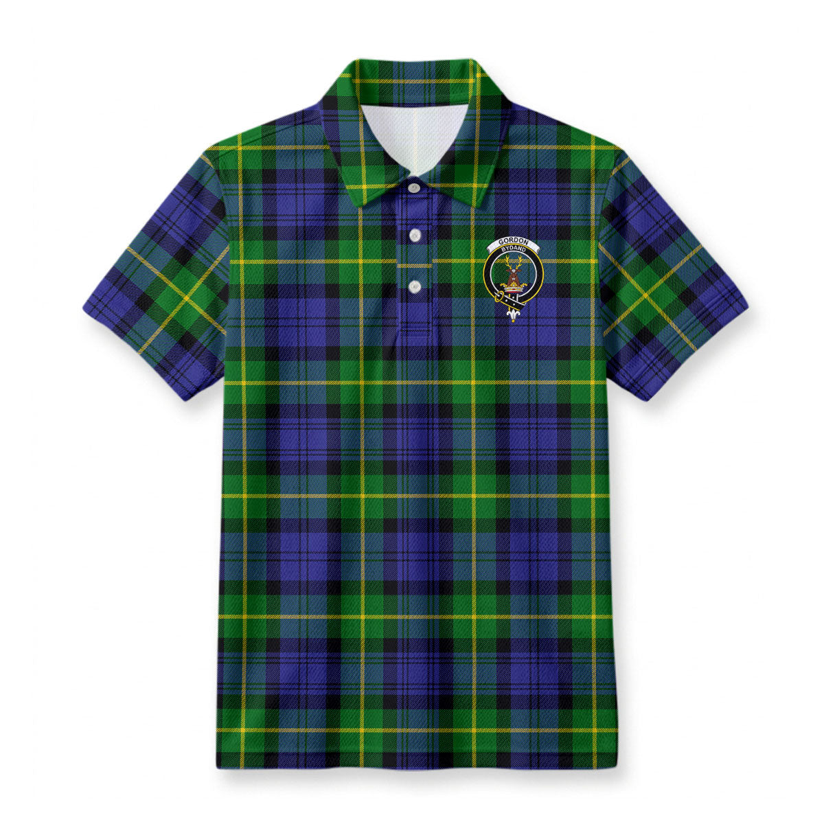 Gordon Modern Tartan Crest Birdseye Mesh Polo Shirt