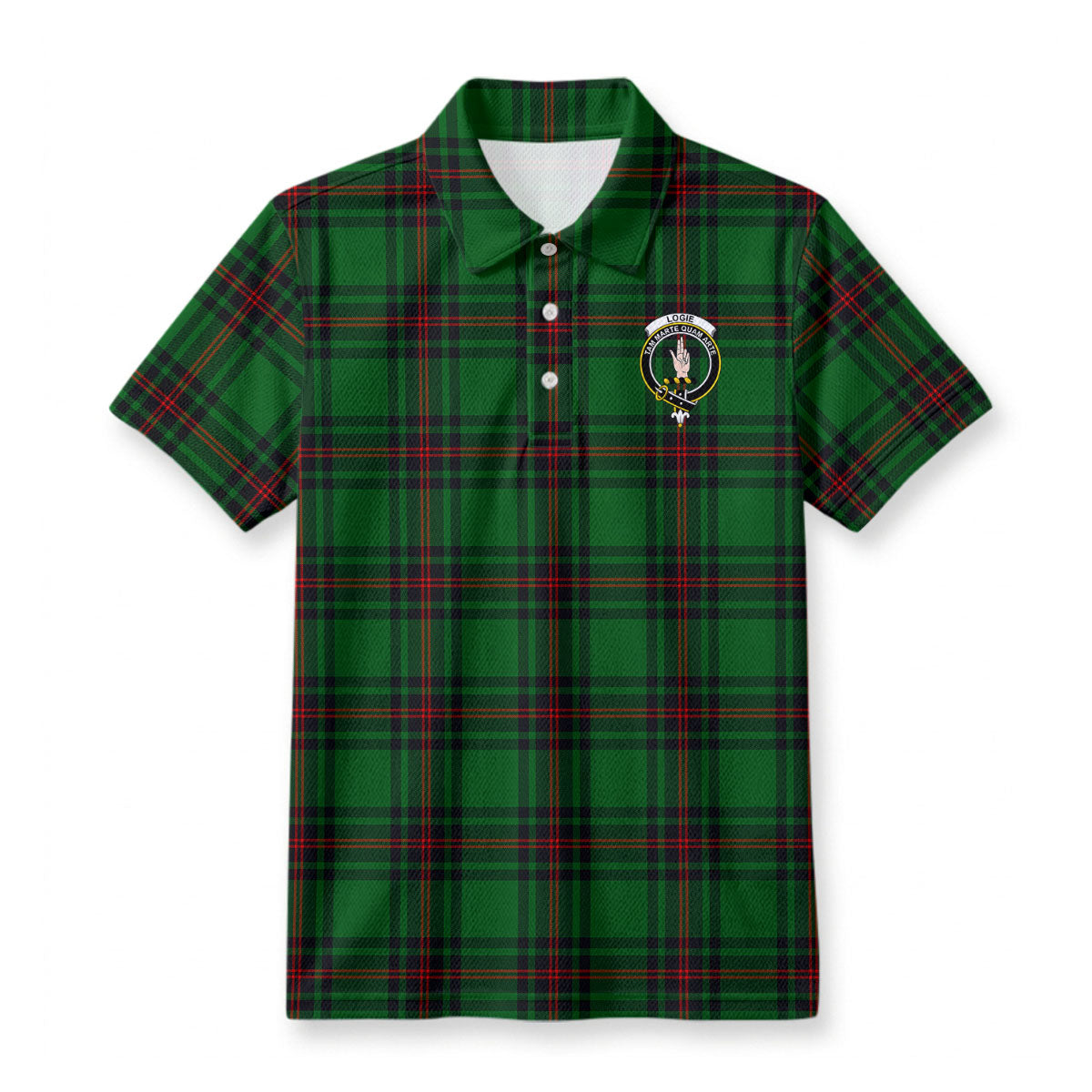 Logie Tartan Crest Birdseye Mesh Polo Shirt
