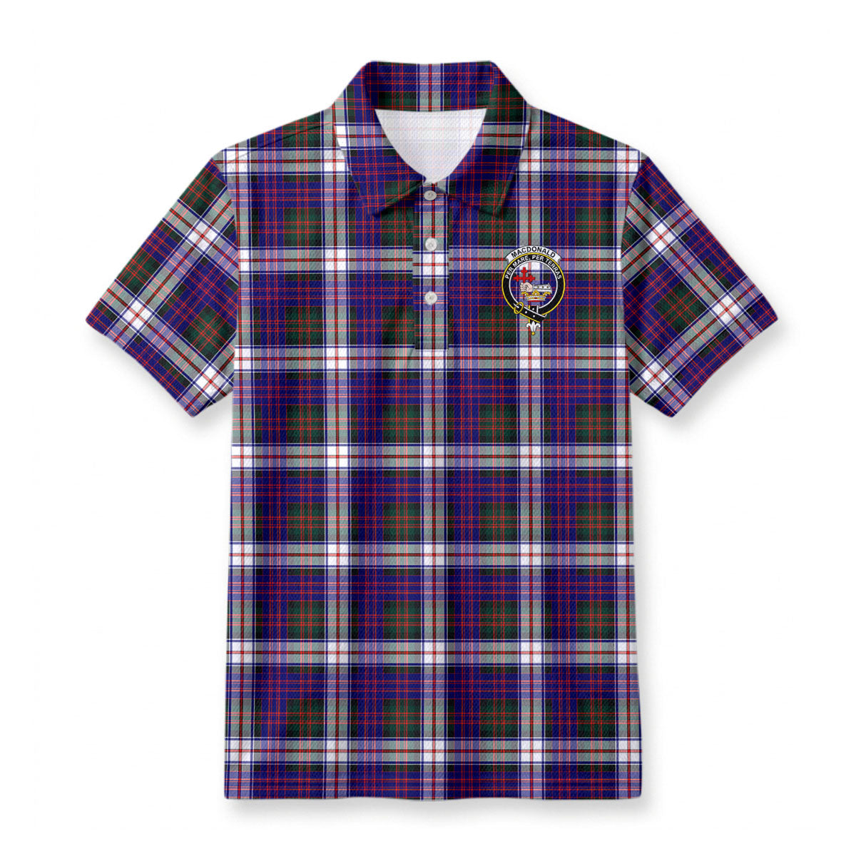 MacDonald Dress Modern Tartan Crest Birdseye Mesh Polo Shirt