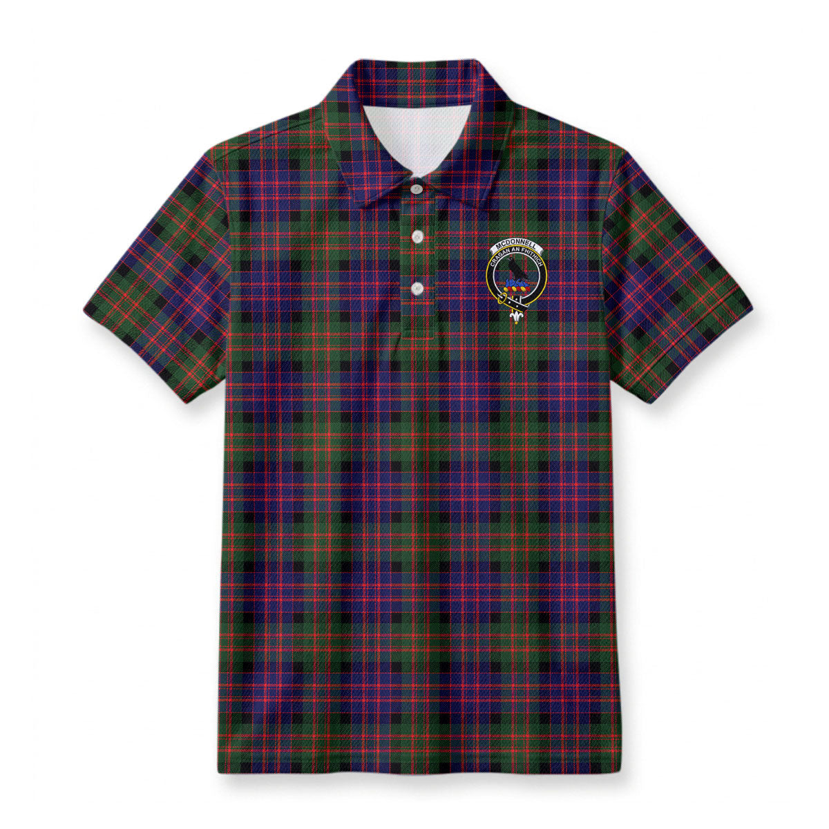 McDonnell of Glengarry Modern Tartan Crest Birdseye Mesh Polo Shirt