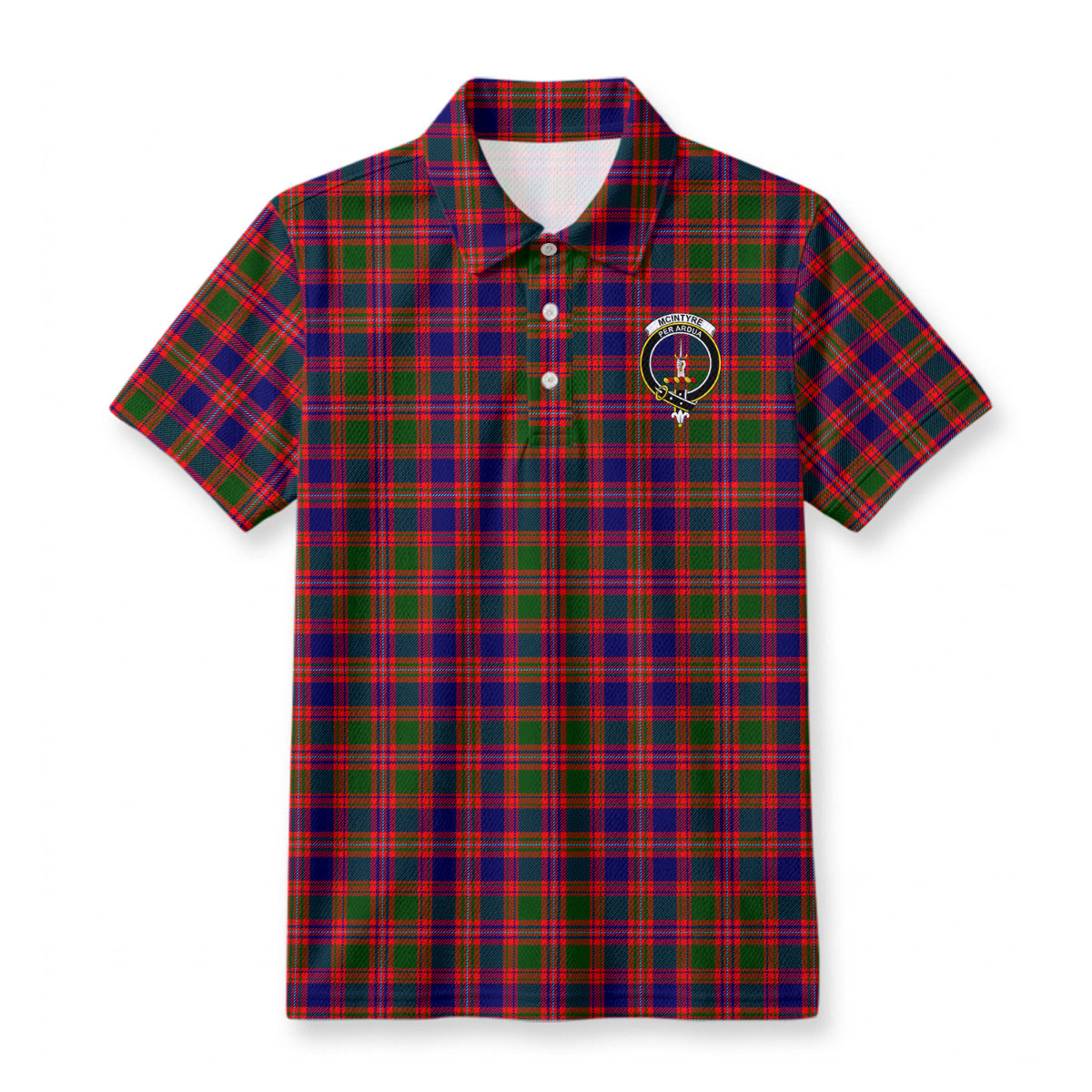 McIntyre Modern Tartan Crest Birdseye Mesh Polo Shirt
