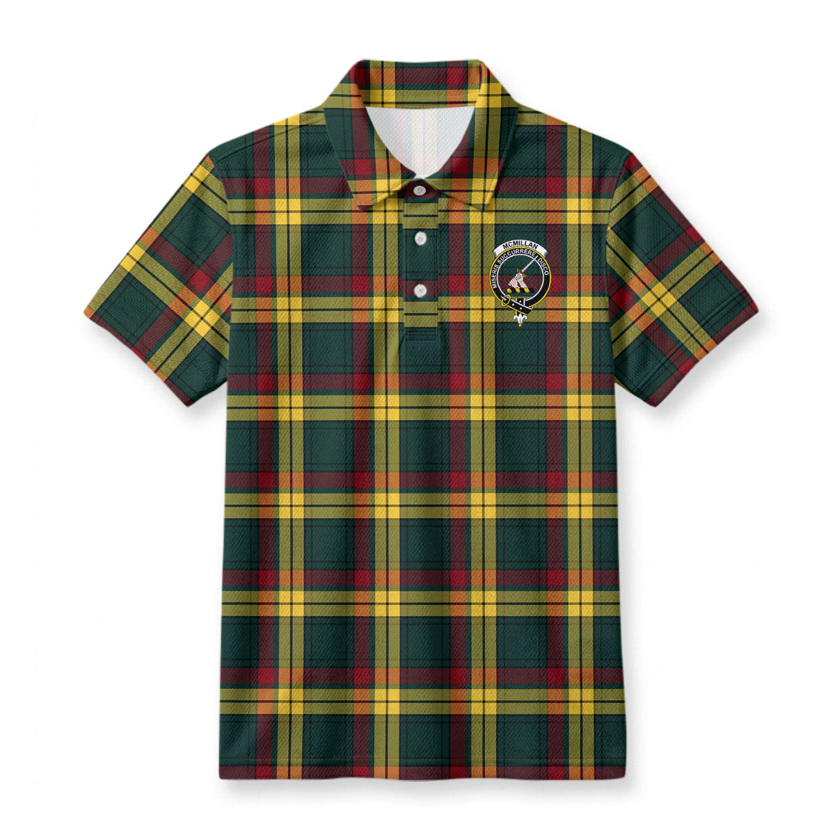 McMillan Old Modern Tartan Crest Birdseye Mesh Polo Shirt