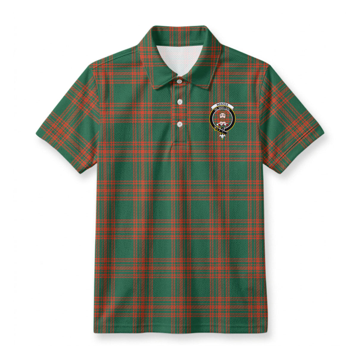 Menzies Green Ancient Tartan Crest Birdseye Mesh Polo Shirt