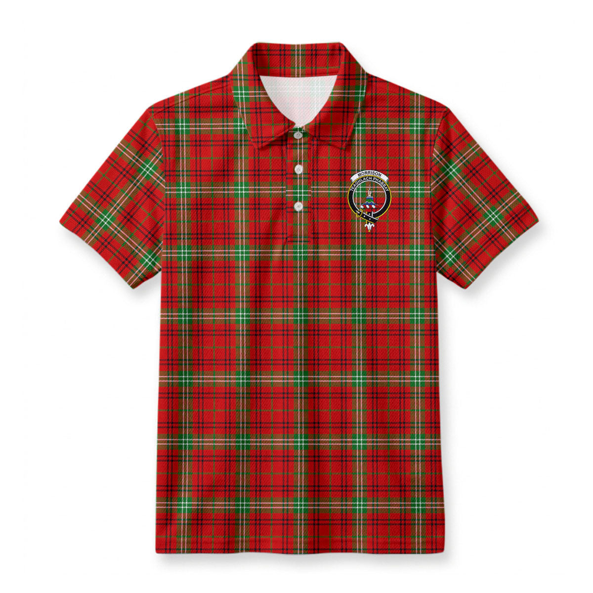 Morrison Red Modern Tartan Crest Birdseye Mesh Polo Shirt