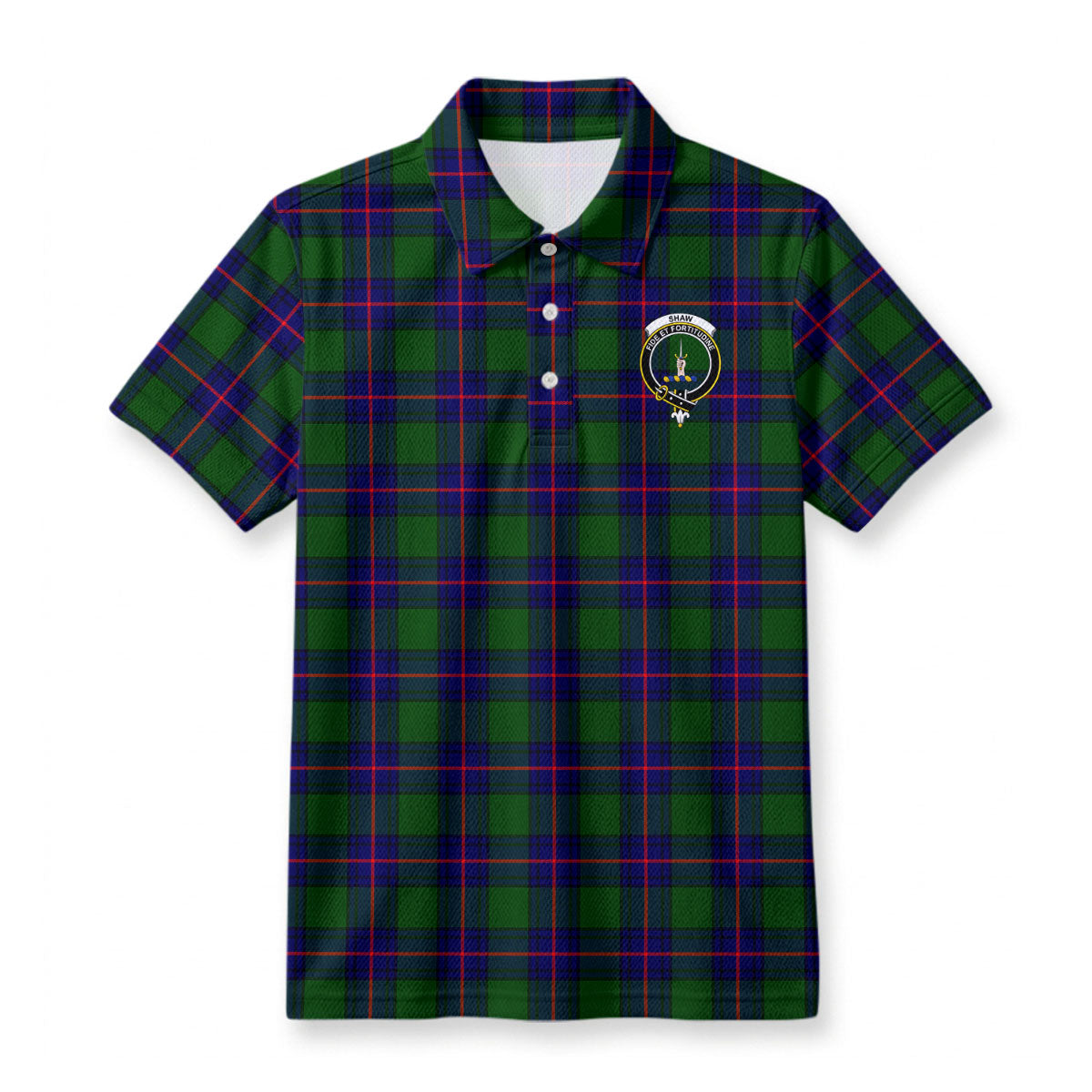 Shaw Modern Tartan Crest Birdseye Mesh Polo Shirt