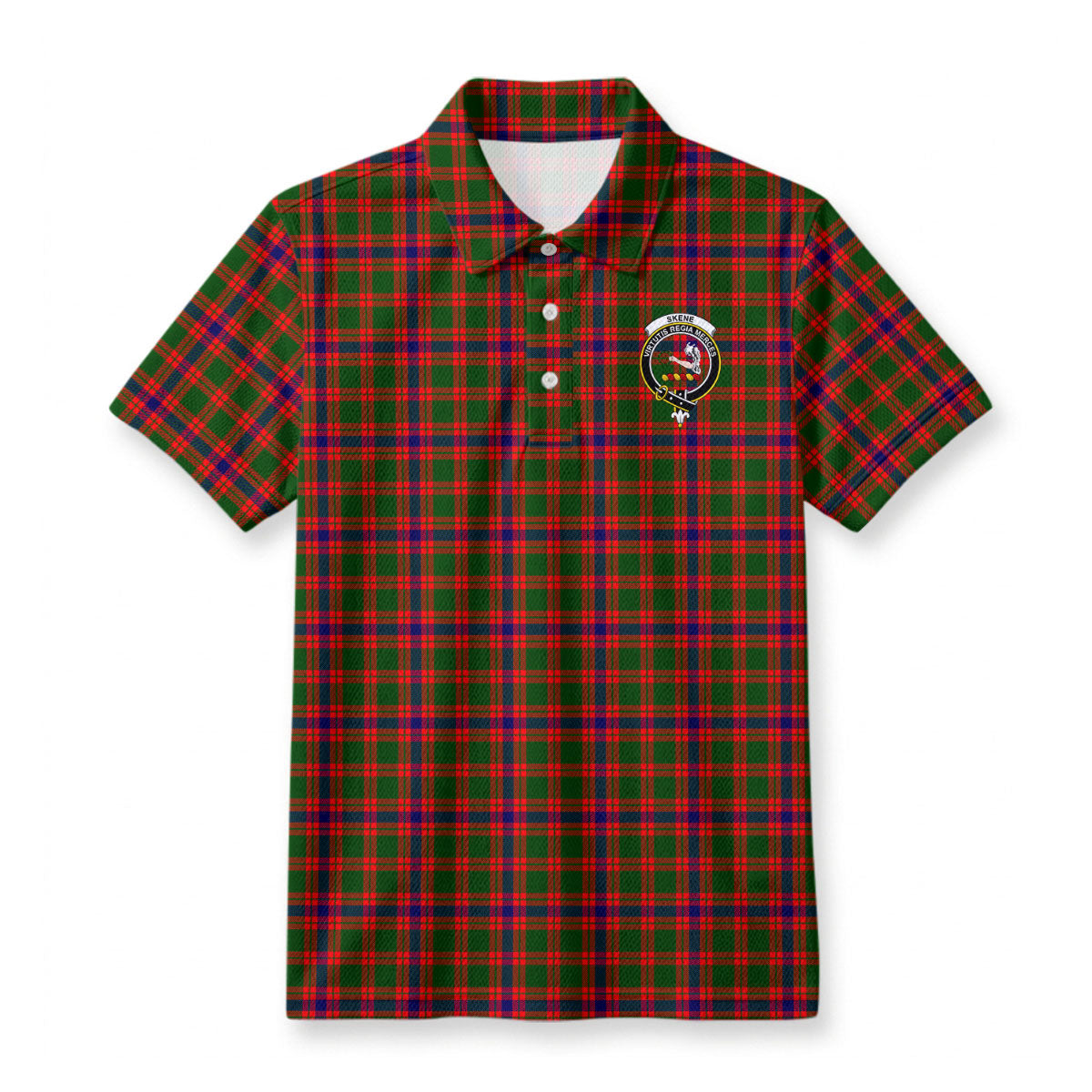 Skene Modern Tartan Crest Birdseye Mesh Polo Shirt