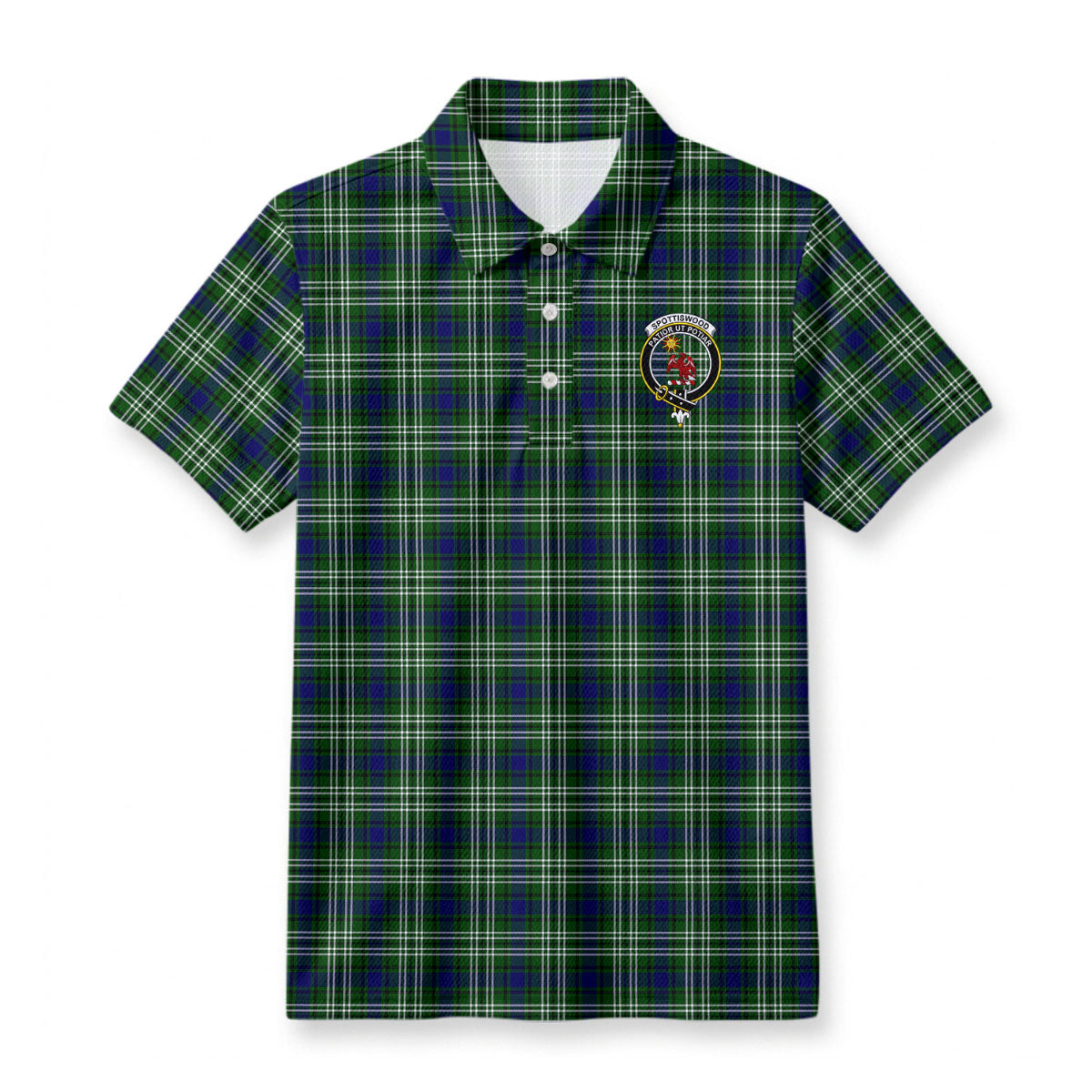 Spottiswood Tartan Crest Birdseye Mesh Polo Shirt