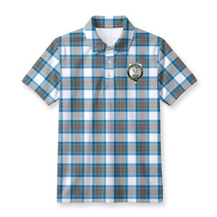 Stewart Muted Blue Tartan Crest Birdseye Mesh Polo Shirt