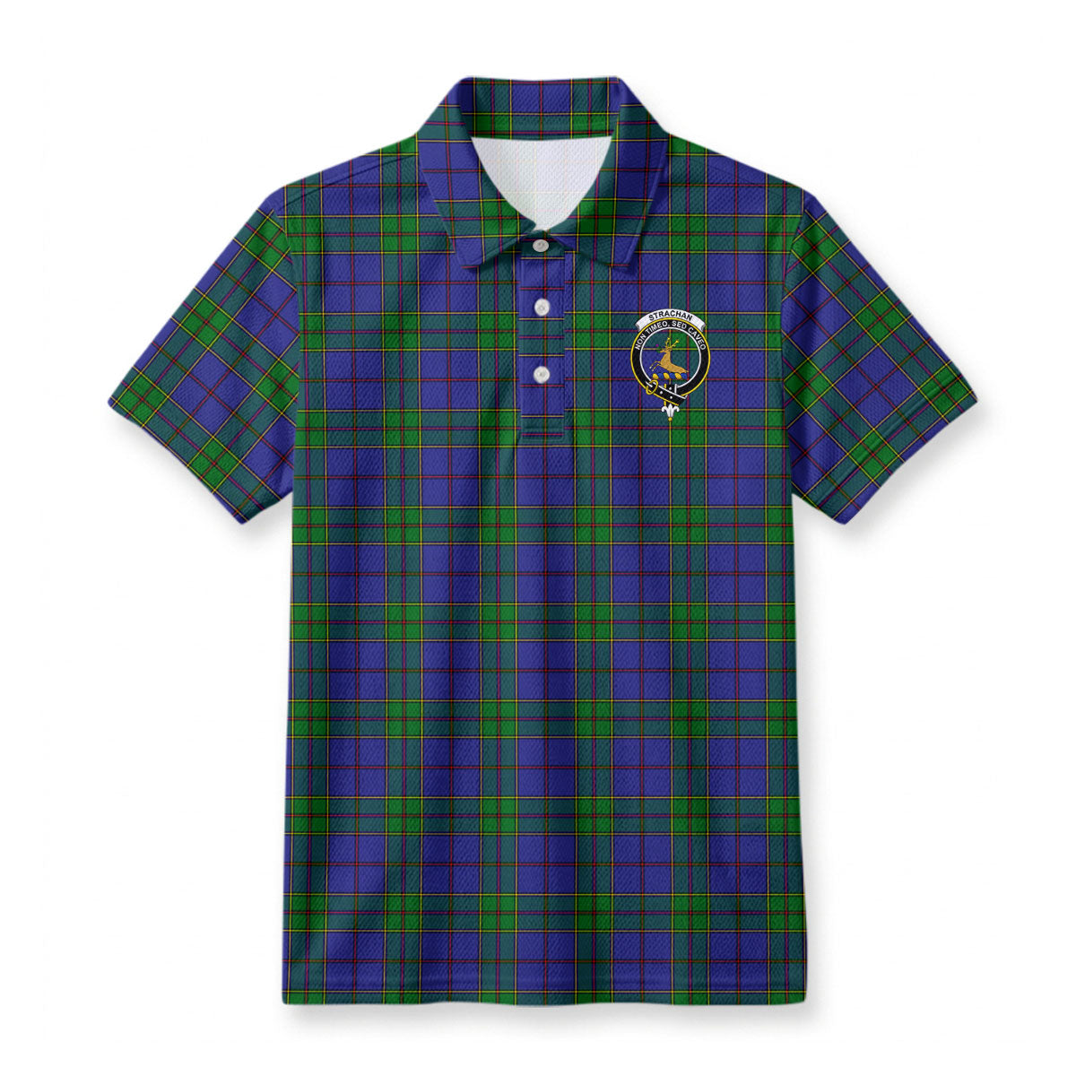 Strachan Tartan Crest Birdseye Mesh Polo Shirt