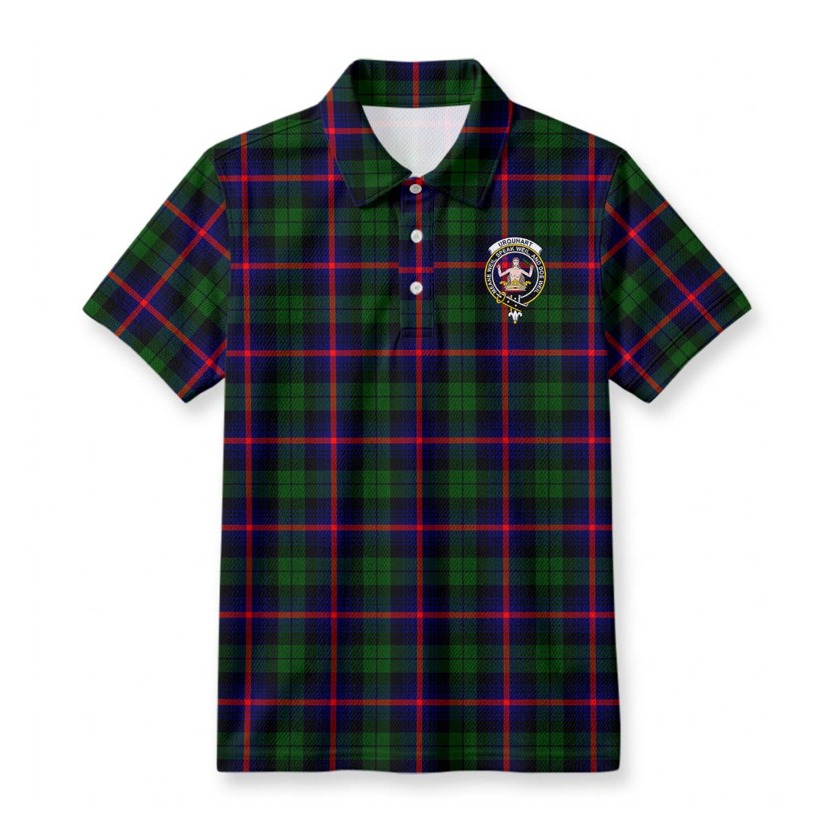 Urquhart Modern Tartan Crest Birdseye Mesh Polo Shirt