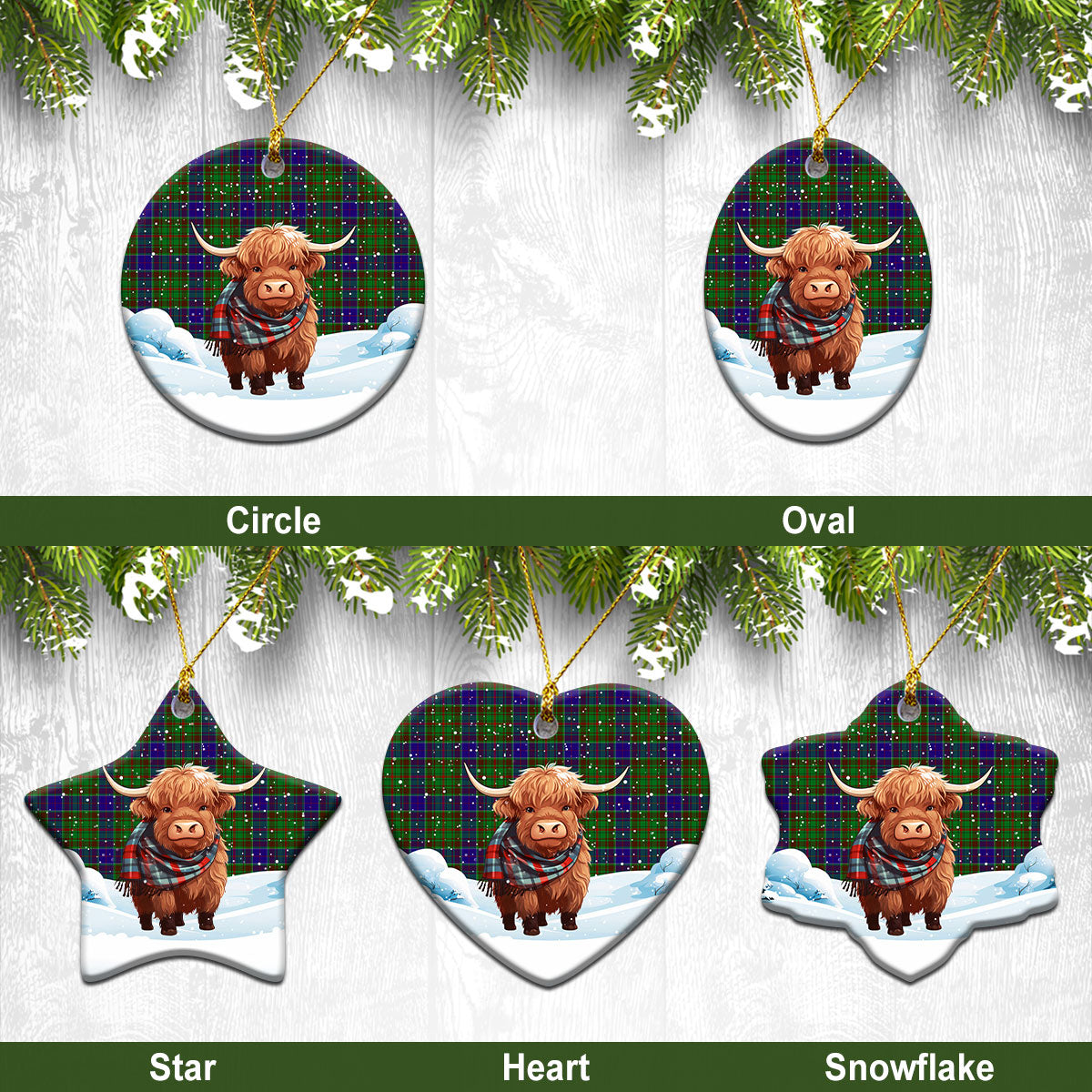 Adam Tartan Christmas Ceramic Ornament - Highland Cows Snow Style