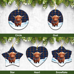 Agnew Modern Tartan Christmas Ceramic Ornament - Highland Cows Snow Style