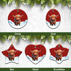 Bain Tartan Christmas Ceramic Ornament - Highland Cows Snow Style