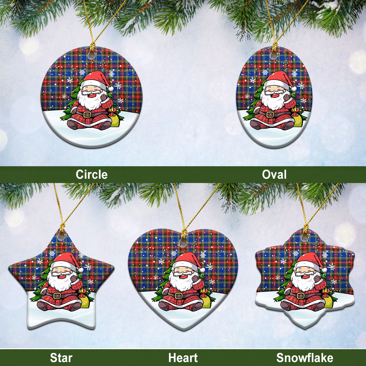 Beaton Modern Tartan Christmas Ceramic Ornament - Scottish Santa Style