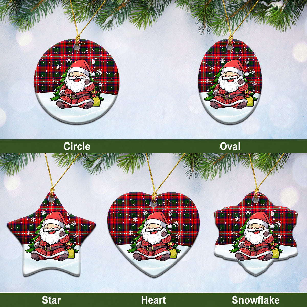 Belshes Tartan Christmas Ceramic Ornament - Scottish Santa Style