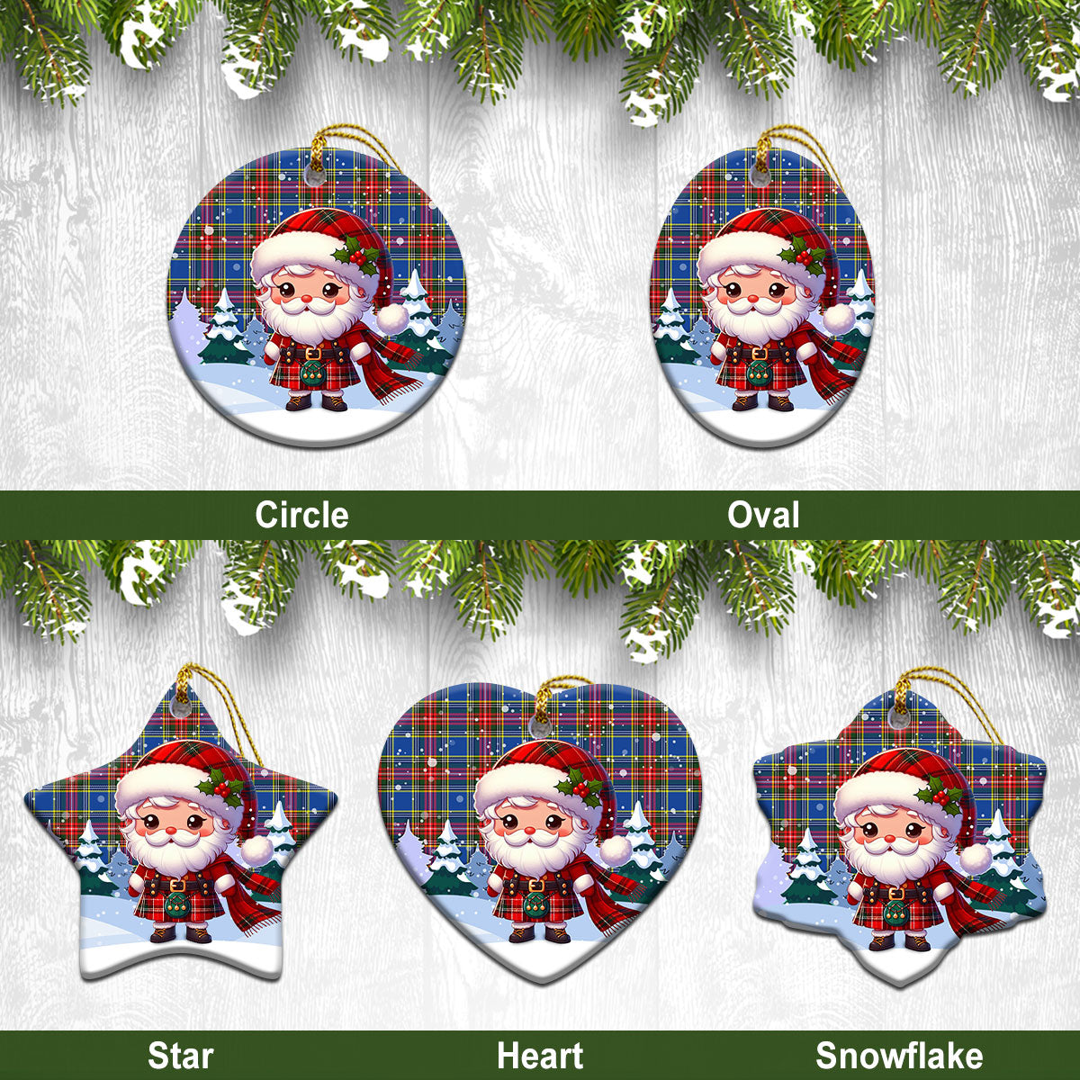 Bethune Modern Tartan Christmas Ceramic Ornament - Santa Claus In Kilt Style