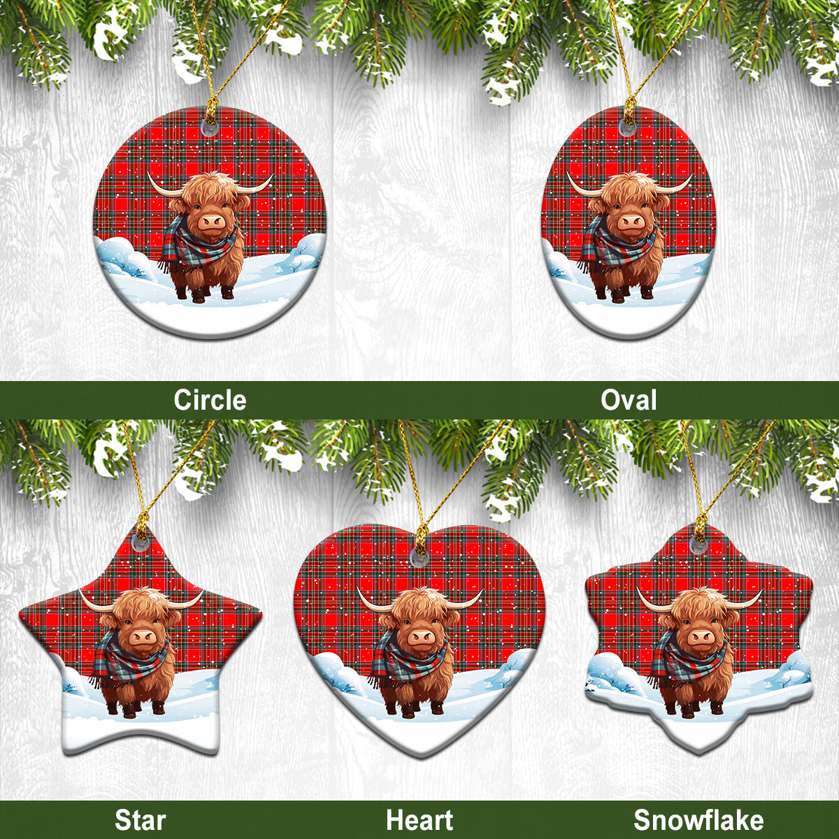 Binning (of Wallifoord) Tartan Christmas Ceramic Ornament - Highland Cows Snow Style